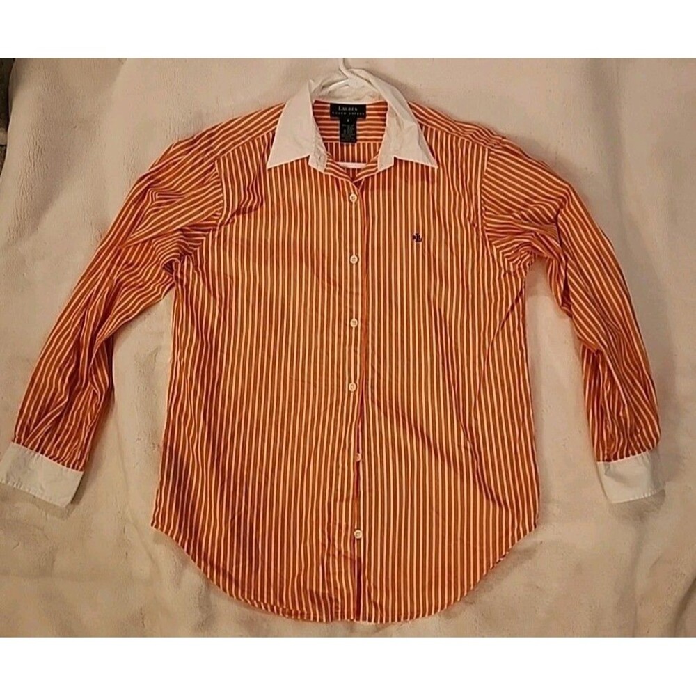 Lauren By Ralph Lauren Green Label Orange And White Striped Long Sleeve...